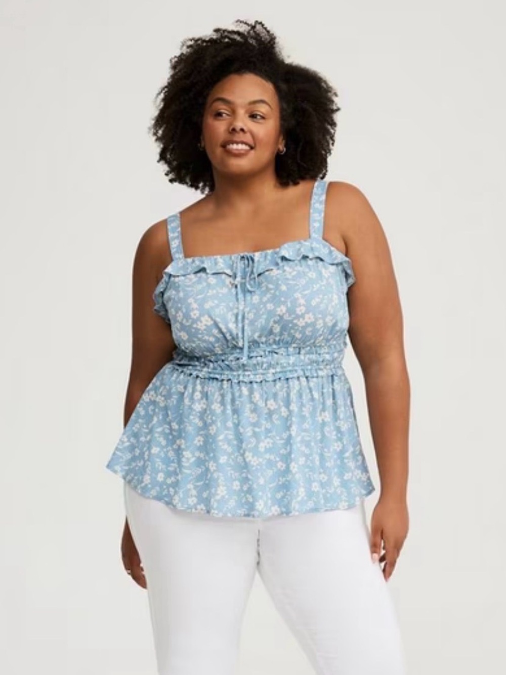 Torrid Light Blue Floral smocked babydoll Tank Top